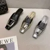 Pantoufles d'été argent confort Muller mocassins nouvelles sandales demi-pantoufles pour femmes vêtements d'extérieur mi-talon élégant robe de soirée