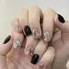 Kunstnagels 24 Stks/doos Black Star Diamond Korte Afneembare Afgewerkte Vingernagels Ballet Wearable Nep Druk Op Vierkante Kop Volledige Cove