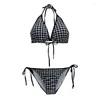 Kobiety stroju kąpielowego 2023 Summer Seksowne bikini stroju kąpielowego 2 sztuki Plaid Patchwork High Talist Tankini Kąpiec