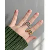 Band Rings Fins Original Pure S925 Sterling Silver Gold Twist Knot Zircon Agate Ring Korean Luxury Opening Stapble Finger Accessories J230531