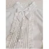 Frauenblusen Spitzen weiß Hemd Frauen Lolita Style Gigot Ärmel Schöne japanische lange Rüste plissierte Tops Kawaii Kleidung nwe nwe