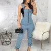 Women's Jeans Women Denim Jumpsuit Spring Summer Autumn Fashion Casual Pocket High Waist Slim Elastic Bib Pants Overalls Blue