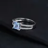 Bant Halkaları Jewelrypalace 12ct Prenses Kesme Gökyüzü Mavisi Topaz 925 STERLING Gümüş Nişan Yüzüğü Kadın Taşları Güzel Takı Düğün Hediyesi J230531