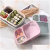 Lunch Boxes Bags 3 Grid Wheat St Box Microonde Bento Food Grade Health Student Contenitore portatile per la conservazione della frutta Dbc Vt0629 Drop Deli Dhfqp