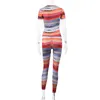 Frauen Trainingsanzüge Kontrast Farbe Gedruckt Yoga Sets Weibliche Sportswear Mode Sommer Kurzarm T-shirt + Elastische Taille Hosen Bein Fitness set P230531