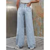 Womens Jeans Vintage Hole Straight Women Baggy Casual Washed Solid Loose Denim Trousers Fashion Ripped High Waist Wide Leg Pants 230530