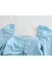 Robes décontractées YENKYE 2023 femmes bleu froncé moulante Mini robe à manches longues dames Sexy Vestidos