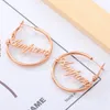 Hoop Huggie 30-70MM Big Hoop Earrings For Women Custom Name Earrings Stainless Steel Personalized Jewerly Gold Color boucle oreille femme 230531