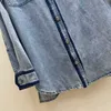 Women's Blouses & Shirts designer Denim short sleeved shirt casual two wear design detachable raw edge long top summer new IO1R