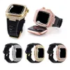 Estuche con incrustaciones de diamantes Silicona líquida Integrada Cubierta de moda Ajuste Correa Banda Pulsera Correas Bandas Correa de reloj para Apple Watch Series 4 5 6 7 8 iWatch 44 mm 45 mm