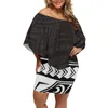 Robes décontractées imprimé Tribal polynésien Style hawaïen conception d'épaule inclinée tissu personnalisé élégant col Peplum jupe de fête Sexy