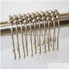 Curtain Poles Home Bathroom Accessories 12Pcs Practical Hooks Stainless Steel Bath Rollerball Shower Glide Rings Dh0909 Drop Deliver Dhp0T