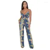 Kvinnors jumpsuits Spaghetti Strap Strapless 2 -stycken Set PlaySuit Geometric Print Crop Top Long Pant Wide Leg Jumpsuit Plus Size Overalls