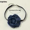 Choker Vintage Denim Blue Flower Necklace for Women Girls 과장된 짧은 로프 체인 쿨 파티 목 액세서리 선물 선물
