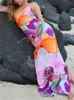 Mode print maxi jurk voor dames mouwloze rugloze slanke split lange jurken strandstijl casual bodycon jurk