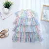 Abiti da ragazza 2-8T Toddler Kids Girls Color Dress Rainbow Star Print Mesh Pullover Dress Summer Sleeveless Layered Princess Cake Dress AA230531