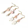 Stud Earrings 2pcs Handmade Chinese Vintage Moon Pink Shell Flower Eardrop Hanfu Women Accessories N