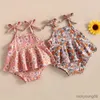 Set di abbigliamento Set estivo per neonata senza maniche con stampa floreale e pantaloncini Abiti carini da 2 pezzi
