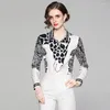 Kvinnor Blusar Spring Summer Fall Runway Vintage Giraff Print Collar Långärmning OL Turn-down Neck Womens Party Casual Top Shirts Blus