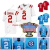 Fotbollströjor NCAA College Ole Miss Rebels Jersey Matt Corral Sugar Bowl Patch Red Baby Blue White Size S-3XL All Syched Brodery