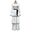 Casual Dresses Muslim Women Flared Skirt Cake Shape Long Sleeve Layered Robe Prayer Islamic Jibab Frill Solid Arab Fashion Dress