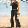 Women's Pants Capris Brand New Womens Crochet Beach Wide Leg Pants See Through Swimwear Beach Long Trousers Cover-Ups Female Beach Summer Outfits T230531