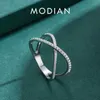 Anillos de banda MODIAN Auténtica Plata de Ley 925 Brillante Claro CZ Anillo Cruzado Para Mujeres Anillo de Diseño Simple Joyería Fina Accesorios de Regalo J230531