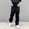 Pants Hip Hop Denim Pants Male Clothes mode Black Streetwear Y2K Men's broderade låghöjda baggy jeansbyxor rakt dagligen dagligen