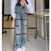 여자 청바지 스트리트웨어 편지 자수 여자 하이 허리 Y2K 직선 헐렁한 바지 한국 패션 트렌드 바지 230530