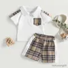 Шуфля набора одежды Baby Kids Boys Summer Shorts Установите детские рубашки с коротким рукавом с упругим талией.