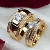 Band Ringen 1 stks Luxe Vrouwen Ring Metal Carving Goud Kleur Ingelegd Zirkoon Stenen Paar Ring Bruids Engagement Bruiloft Sieraden J230531