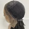 20 inches Long Twist Braids Black Color Synthetic Hair 180% Heavy Density Lace Front Wig for Black Woman