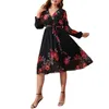 Casual jurken plus size hoogwaardige midi jurk dames full mouw bloemenprint zomerkleding kaftan avond feestclub kaft