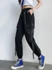 سراويل نسائية Capris Cargo Cargo Harem Fashion Punk Pockets Jogger Brous مع سلسلة Harajuku Elastics High Weist Streetwear 230530