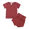 Одежда наборы летняя новорожденная девочка для мальчика Футболка для хлопковой футболки и шорты с высокой талией.