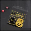 Gift Wrap 100Pcs/Lot Halloween Candy Plastic Bag Self Adhesive Cookie Bake Biscuit Pumpkin Print Food Package Bags Vt0569 Drop Deliv Dhk6J