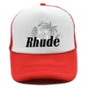 녹색 메쉬 패치 워크 야구 모자 남성 여성 자수 유니osex Rhude 컬렉션 캐주얼 트럭 모자 조절 가능한 Rhude Bonnet