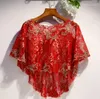 Scarves Women's Red Mesh Pashmina Female Summer Sunscreen Lace Shawl Cloak R2147