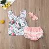 Giyim setleri bebek kız yaz kıyafetleri seti moda yenidoğan bebek çiçek kısa uçuş kolu üst şortlar fay kafa bandı kıyafetler için