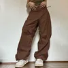 Spodnie damskie Capris Women Cargo Zakres solidne swobodne joggery Techn w lupgy niski talię sznurki spodnie Y2K mody streetwear 230530