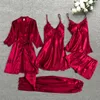 Women's Sleepwear Leepwear Female 542PCS Pajamas Set Satin Pyjamamas Lace Patchwork Bril Wedding Nightwear Rayon Home Wear Nighty Robe Suit 230530