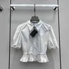 Kvinnors blusar Skjortor Designer Bubble Sleeved Shirt For Korean Girls Sweet Midjeband Ruffle Lashort Lapel Summer 9SCR Y6Q4