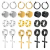 1/12 Pairs Magnetic Ear Clip Set Men and Women Stainless Steel Ring Cross Non-Perforated Fake Gauge Huggie Hoop Earrings Set