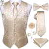 Vests hitie Silk Mens Vests Jacquard Champagne Floral Waistcoat Tie Bowtie Brosch Hanky ​​Cufflinks Set for Men Pass Wedding Business