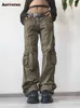 Solide Jeans mit niedriger Taille für Damen, 2023, neue Mode, mehr als eine Tasche, schicke Cargo-Jeans, Vintage-beiläufige gerade Hosen