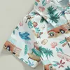 Ensembles de vêtements enfants bébés garçons tenues été Bus cocotier imprimé chemise à manches courtes bouton et ensemble de short élastique décontracté