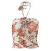 Women's Tanks Vintage Chest Rub Ruffled Rose Print Hanging Neck Suspender Small Vest