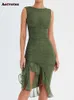 Ärmlös klänning för kvinnor 2023 mode vintage smal tiered Summer Dress Elegant Solid O Neck Backless Folds Y2K Dress