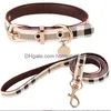 Dog Collars Leashes Leather Designer Dogs Collar Set Classic Plaid Pet Leash Step In Harness For Small Medium Cat Chihuahua Bldog Dhboy