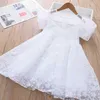 Flickans klänningar Girl Bubble Sleeve Dress 2023 Sommar Nya barn Puffy Princess Dress Party Dress for Kids Girl Flower Dresses For Weddings AA230531